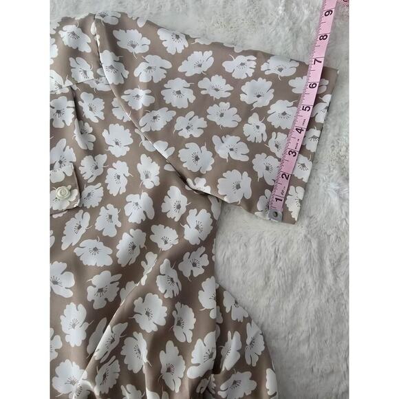 Vintage Orvis Tradwife Pleated Tan Floral Print Button Collared Midi Dress L‎ - Picture 7 of 12